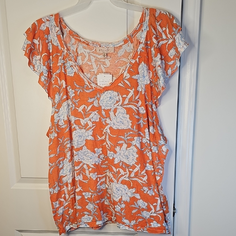 Philosophy Women's Orange and White‎ Floral Blouse Size 3X NWT